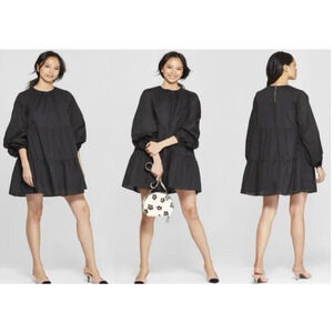 Who What Wear Women Medium Dress Tiered Mini‎ Long Sleeve Black